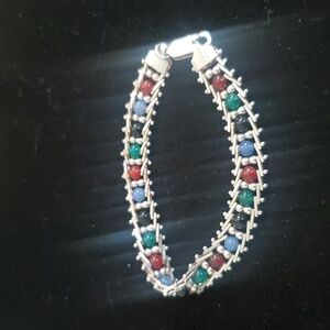 Vintage Milor Italy Sterling Silver Riccio Rolling Colored Glass Bead Bracelet